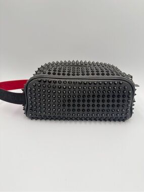 Christian Louboutin Black Studded Travel Bag with Red Strap